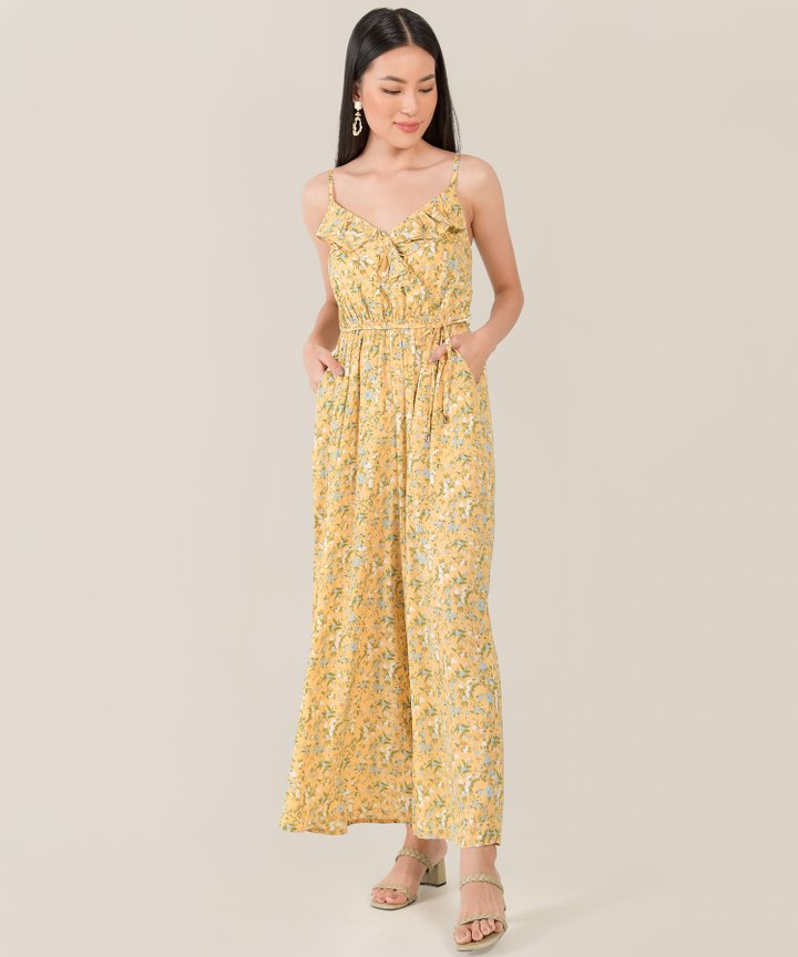 Resa Abstract Floral Ruffle Jumpsuit - Daffodil