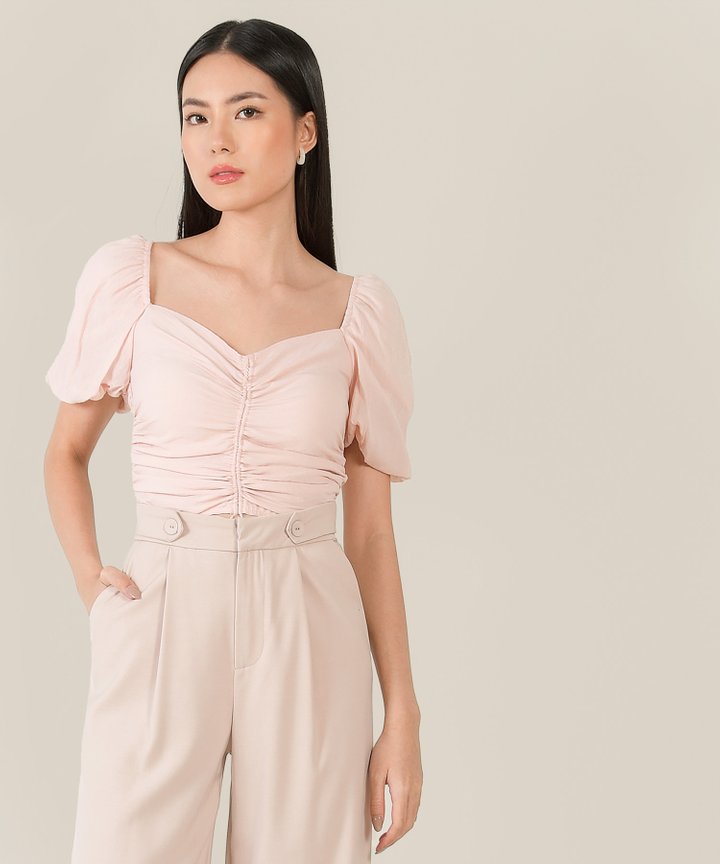 Rosé Ruched Cropped Top - Pale Pink