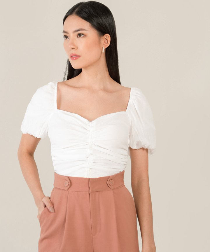 Rosé Ruched Cropped Top - White