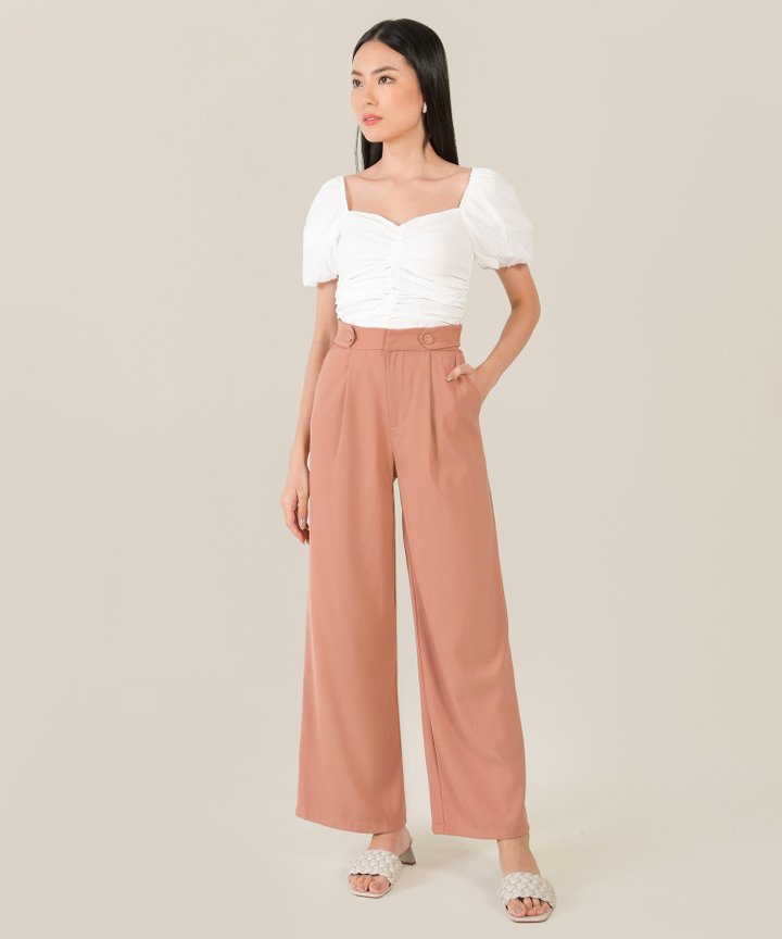 Rosé Ruched Cropped Top - White