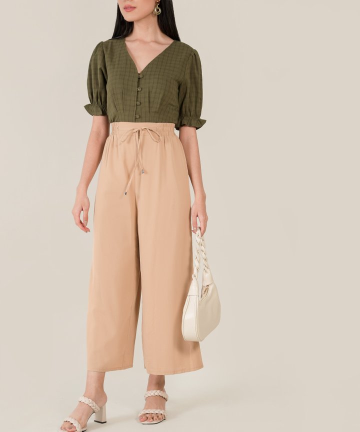 Cayenne Plaid Button Down Cropped Top - Olive