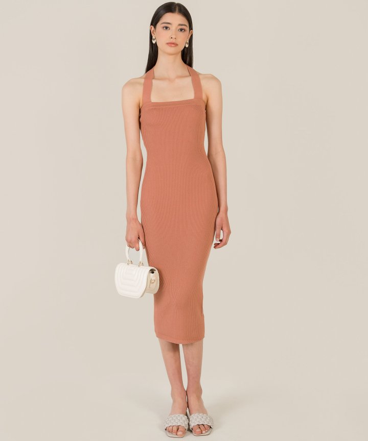 Shellona Halter Knit Midi Dress - Cavern Clay
