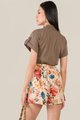 Amie Floral Shorts and Caville Cuff Sleeve Blouse in Taupe Brown back view