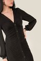 loeffler ruched women's bodycon dress in black close up view