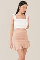 pinnacle ruched ruffle skirt in nude pink and white eyelet top
