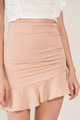 pinnacle ruched ruffle skirt in nude pink close up view