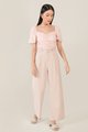 rosé ruched women's cropped top in pale pink and wide leg pants