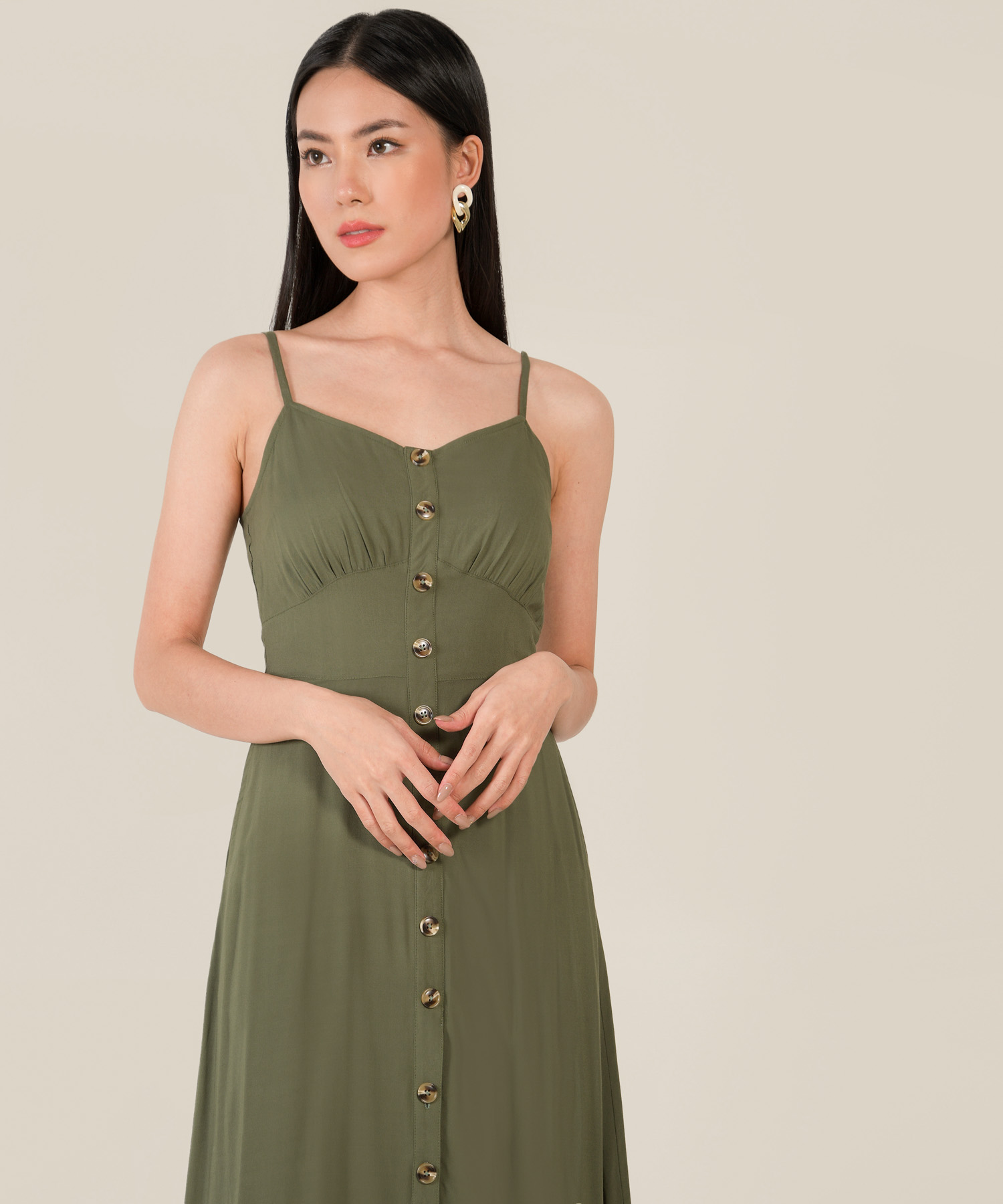 Arushi Button Down Army Green Midi Dress in Singapore