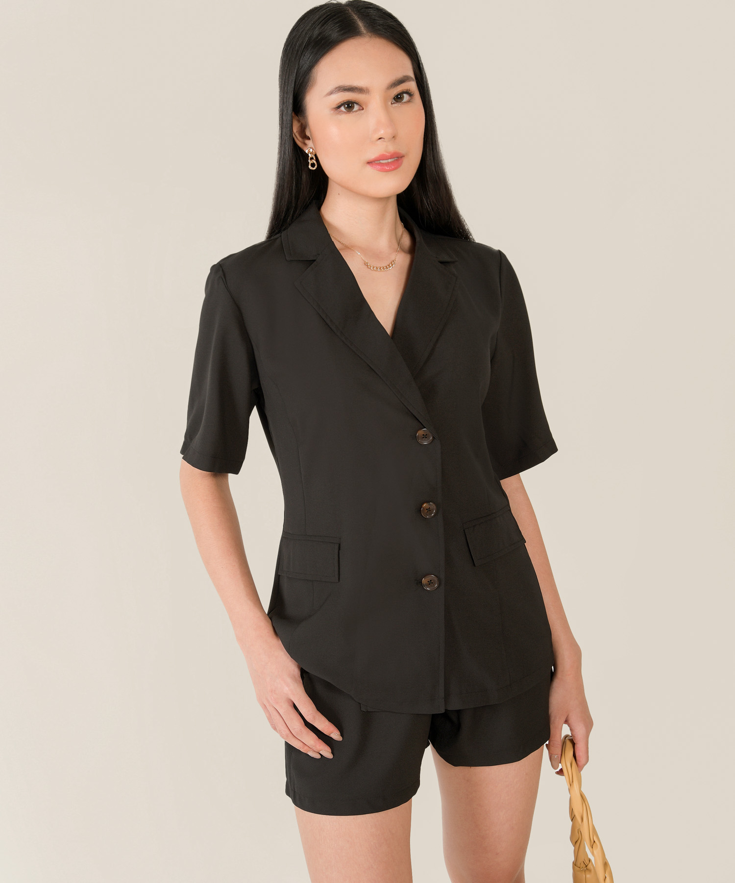 Cruise Button Front Blazer in Black Women's Clothing Online