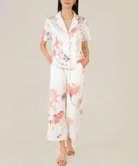 akin women's floral satin pants and shirt in white online loungewear blogshop