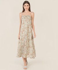 Aveline Printed Ruched Women's Midaxi Dress in Sage