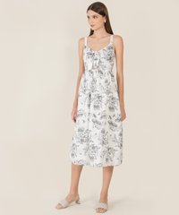 Cerise Floral Tie Front Women's Midi Dress in Navy Online Blogshop