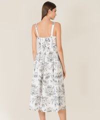 Cerise Floral Tie Front Midi Dress in Navy back view