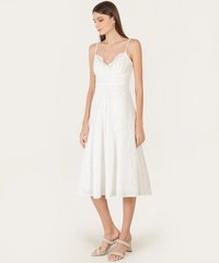 Model in HVV Atelier Osuna Broderie Women's Online Midaxi Dress in White