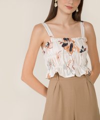 Nina Women's Floral Ruched Top in White close up view