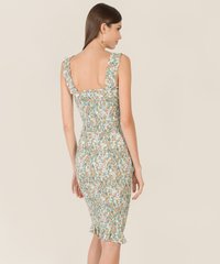 reine floral smocked women's  midi dress in spring green back view