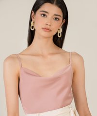 theia cowl neck women's camisole top in dust pink close up view