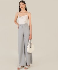 theia cowl neck women's camisole top grey palazzo pants and white crescent bag