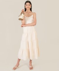 tulsa gingham tiered maxi skirt in beige
