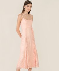 Model wearing Wes Lace Women's Maxi Dress in Pink