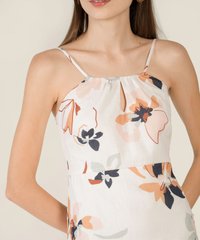 Zonne Floral Gathered Women's Midi Dress in White online clothing close up view