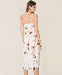 Zonne Floral Gathered Women's Midi Dress in White back view