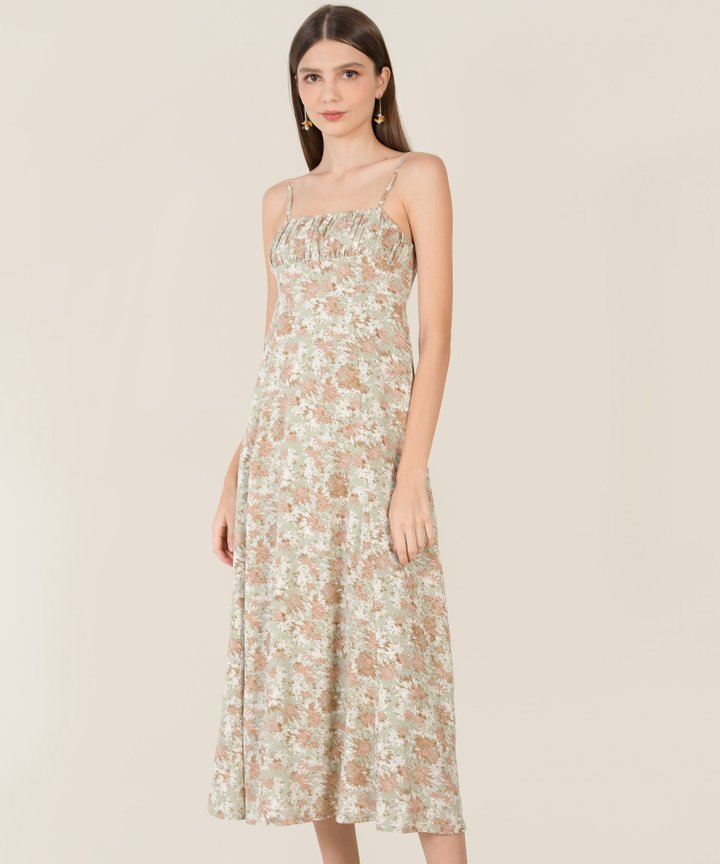 Aveline Printed Ruched Midaxi - Sage