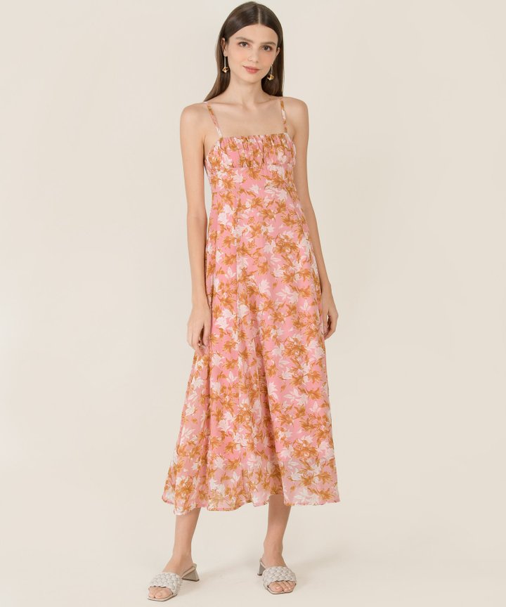 Aveline Printed Ruched Midaxi - Rose