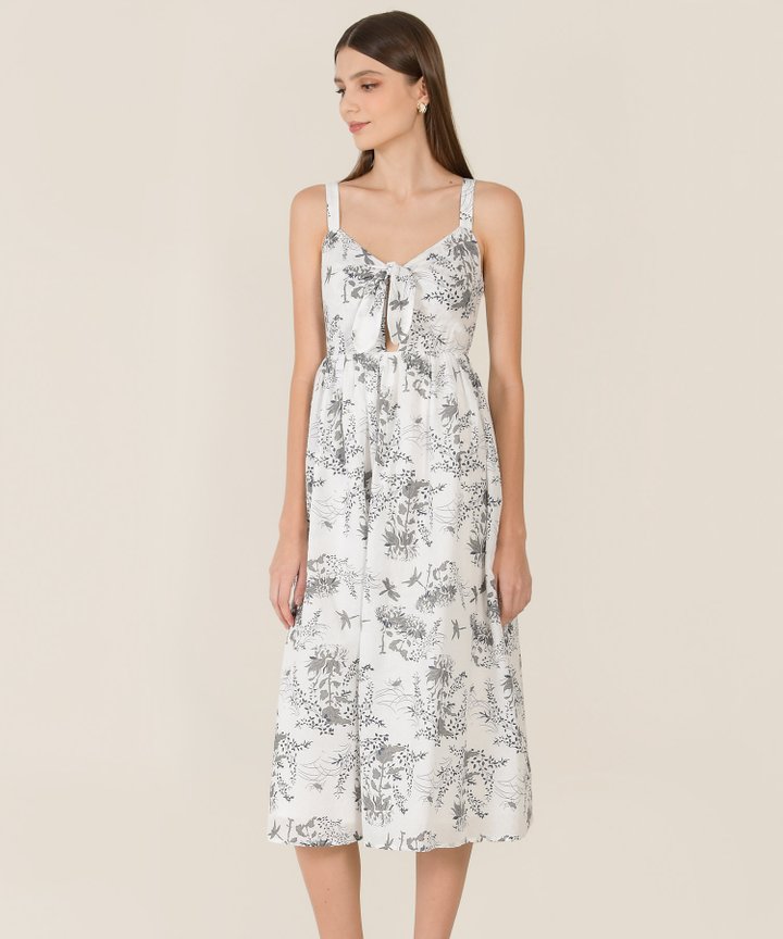 Cerise Floral Tie Front Midi Dress - Navy