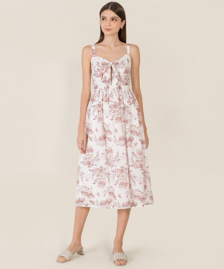 Cerise Floral Tie Front Midi Dress - Scarlet