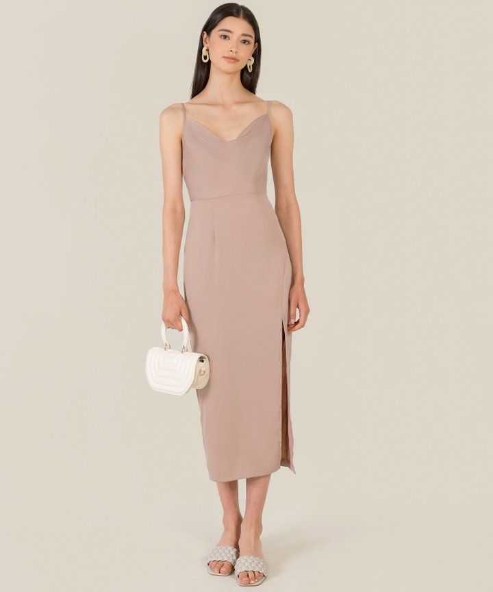 Dolce Cowl Neck Midi Dress - Taupe