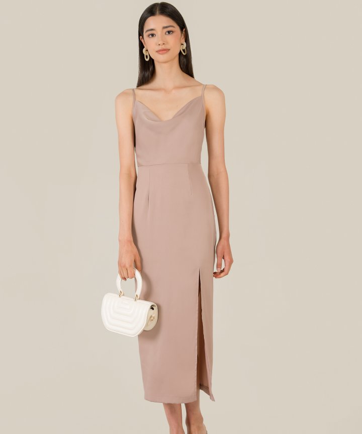 Dolce Cowl Neck Midi Dress - Taupe