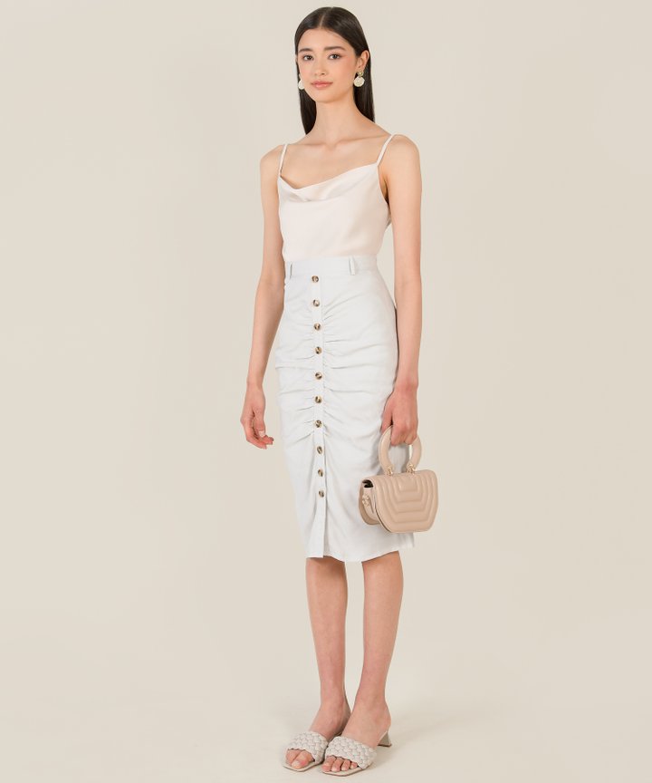Elene Ruched Button Down Midi Skirt - Cloud Grey