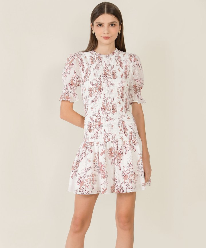 HVV Atelier Sierra Floral Shirred Dress - Scarlet