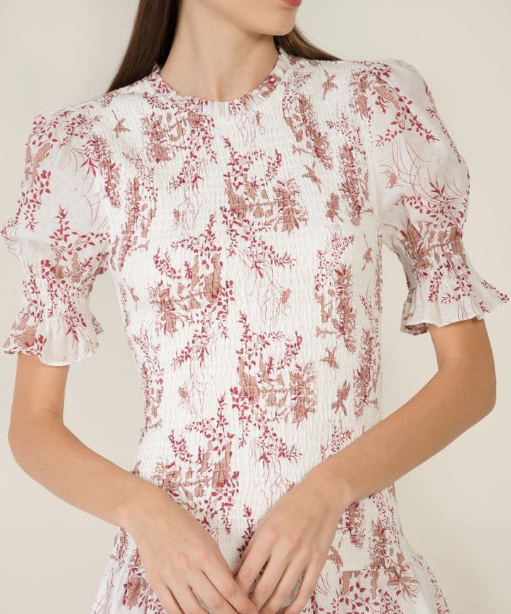 HVV Atelier Sierra Floral Shirred Dress - Scarlet