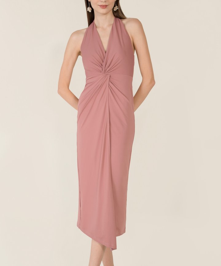 Nila Twist Front Halter Dress - Mauve