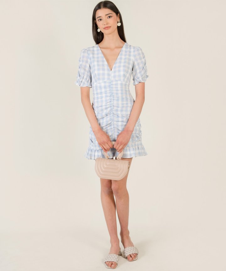 Noa Seersucker Check Mini Dress - Blue