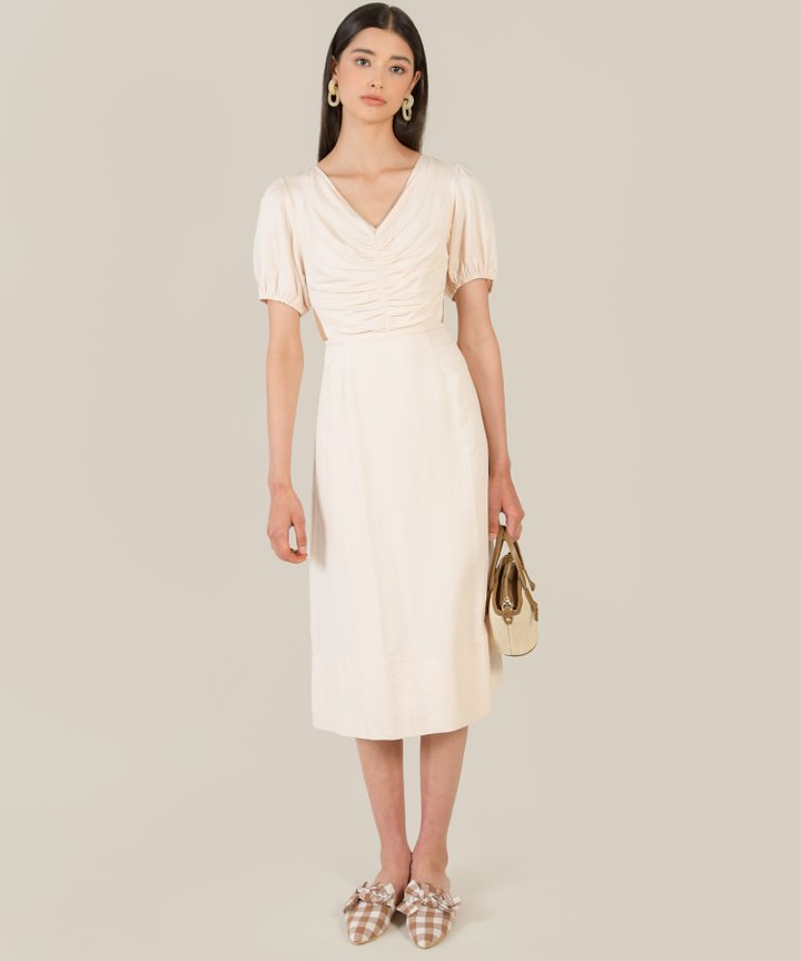 Padma Ruched Midi Dress - Ecru