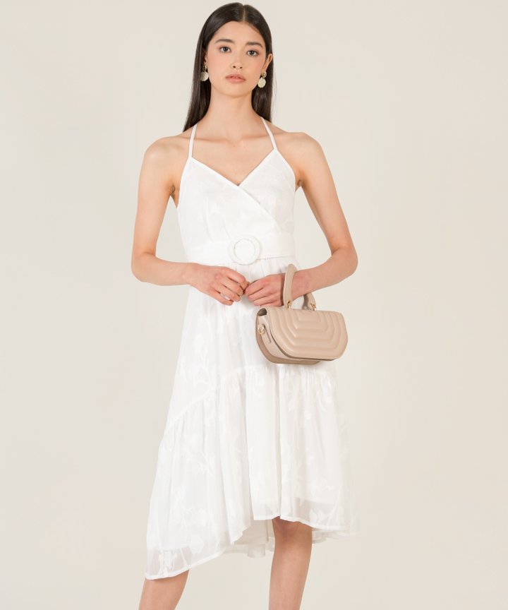 Sion Jacquard Belted Midi Dress - White