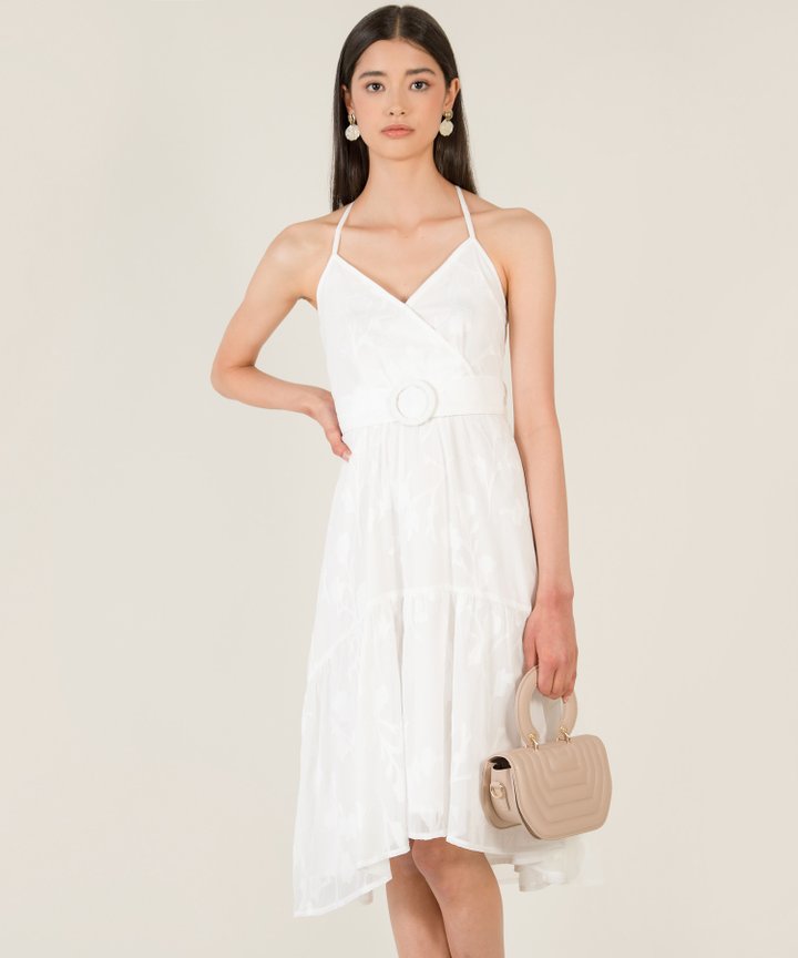 Sion Jacquard Belted Midi Dress - White
