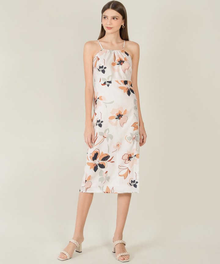 Zonne Floral Gathered Midi Dress - Snow White