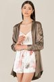 Elysian Olive Satin Shirtdress and Floral Satin Camisole and shorts
