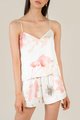 miran floral satin camisole and satin shorts in white close up view