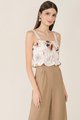 Nina Women's Floral Ruched Top in White