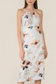 Zonne Women's Floral Gathered Midi Dress in Blue close up view