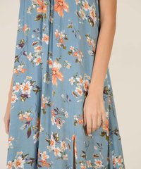 Rena Abstract Floral Halter Maxi in Blue Close Up View