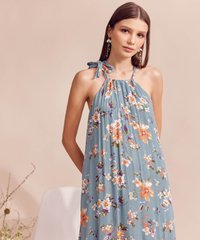 Rena Abstract Floral Halter Maxi in Blue Online Dress Singapore