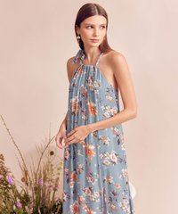 Rena Abstract Floral Halter Maxi in Blue Online Fashion