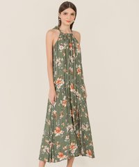 Rena Abstract Floral Halter Maxi in Olive Women's Clothing Online