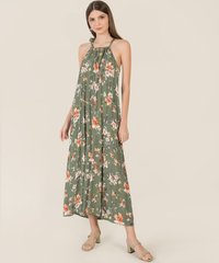 Rena Abstract Floral Halter Maxi in Olive Online Dress Singapore